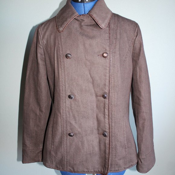 Giorgio Armani Women's Brown Wool Blend Double Breasted Leather Trim Jacket ~10~ - Picture 1 of 15